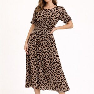 Kate Spade Tan and Black Leopard Midi Dress